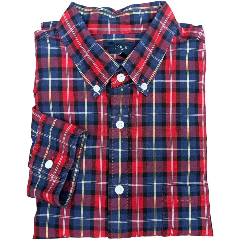 Men's J. CREW Long Sleeve Button-Down Tartan‎ Dress Shirt | Size L